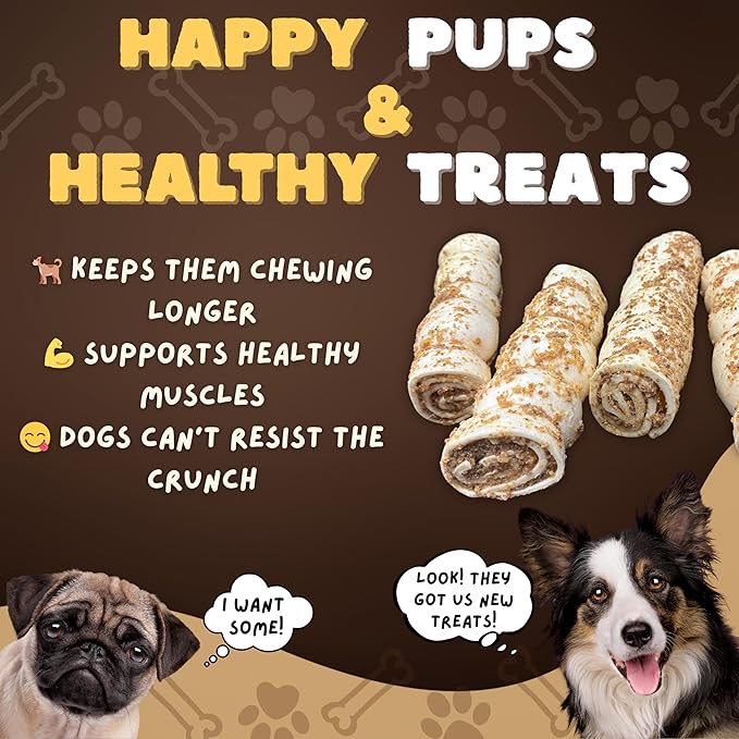 Woofley's 10-12" Bully Dusted Beef Cheek Roll - (5 Count)- Beef Cheek Rolls for Dogs - Long Lasting Natural Dog Chews