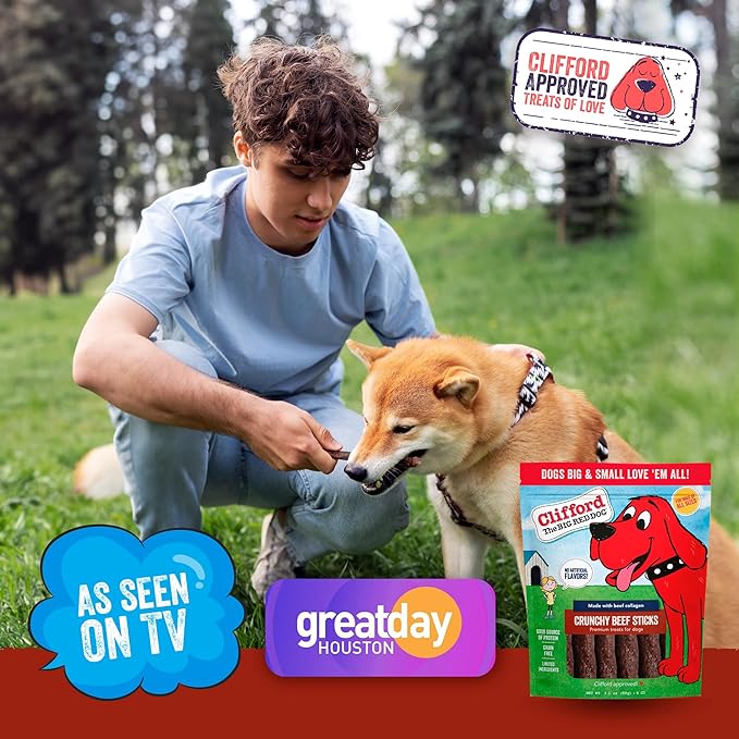 Clifford The Big Red Dog Soft Training Treats for Puppies and Dogs – Healthy, High Protein, Grain Free, Soft Puppy Treats for Small Dogs and Large – Real Crunchy Beef Sticks – 6ct
