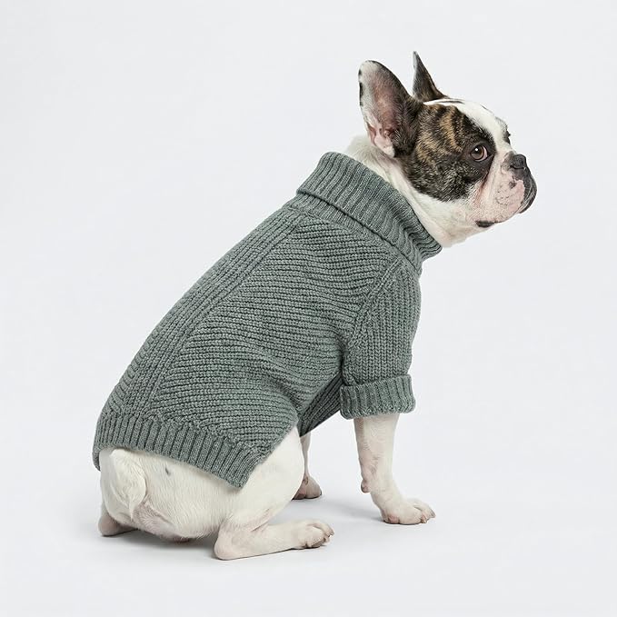 Fitwarm Dog Turtleneck Sweater, Thermal Knitted Pet Coat, Dog Winter Clothes for Small Dogs, Cat Apparel, Heather Grey, Small