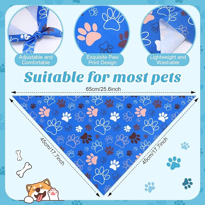 Shyyween 100 Pieces Paw Print Dog Bandanas Bulk Paw Bandanas for Dogs Winter Soft Bibs Adjustable Triangle Doggie Scarves for Small Medium Large Pets Party Costume