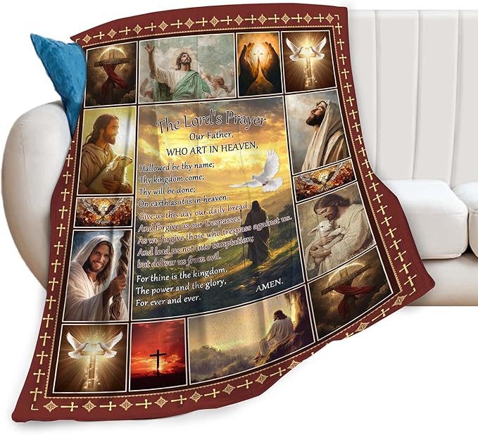 Christian Jesus Blanket Inspirational Bible Verse Religious Faith Healing Prayer Throw Scripture Spiritual Catholic Gifts for Men Women Boys Girls Kids Adults Plush Fuzzy Fleece Decor 50''X60''