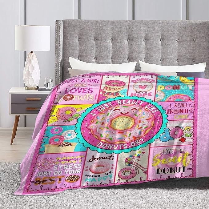 SweetFox Donut Blanket, Funny Cute Donut Decor Throw Blanket Gifts for Girls Boys Food Lovers Super Warm Soft Plush Fleece Lightweight Flannel Winter Bedding Blankets for Kids Adults Women 60"X50"