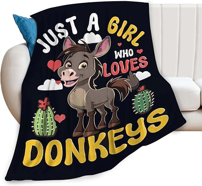 Just A Girl Who Love Donkeys Blanket Funny Donkey Decor Throw Blanket Gifts for Girls Boys Super Warm Soft Plush Lightweight Fleece Flannel Blanket Couch Bedding Blanket for Adults Kids Women 50"X40"