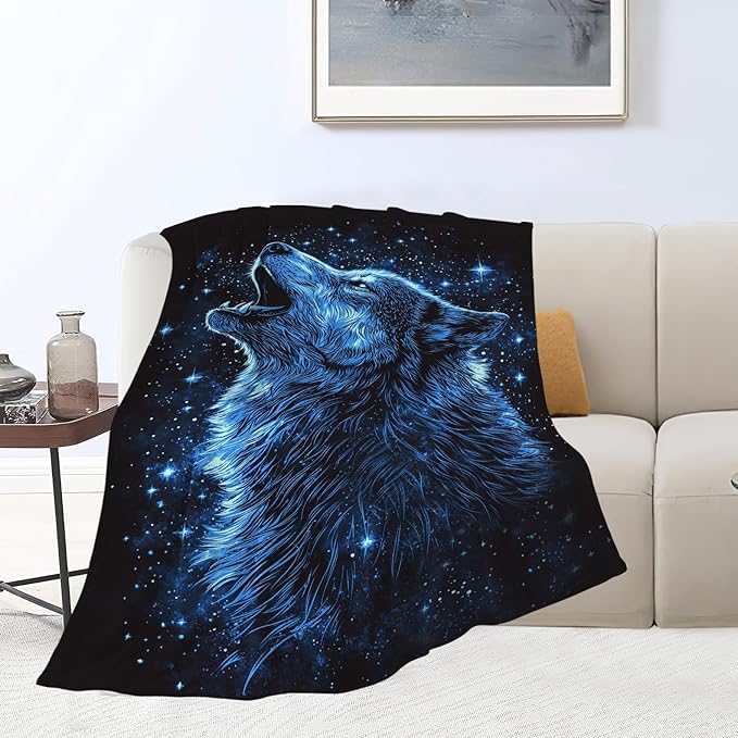 Wolf Blanket, Wolves Decor Throw Blankets, Wolf Gifts for Men Boys Girls Women Lover Adult Cozy Fleece Flannel Bedding Stuff Animal Plush for Couch Sofa Bed 60"X50"