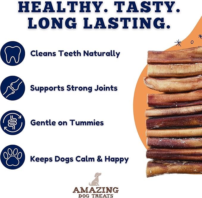 Amazing Dog Treats - 6 Inch Medium Size Bully Sticks (50 Count) - Bulk Bully Sticks for Dogs - No Hide Bully Stick Dog Bones