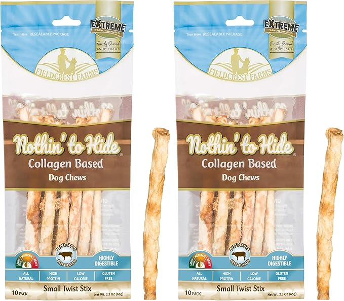 Fieldcrest Farms Nothing to Hide Natural Rawhide Alternative Small Twist Stix for Dogs - (10 Sticks) All Natural Easily Digestible Chews for All Breed Dogs - Great for Dental Health (Pack of 2)