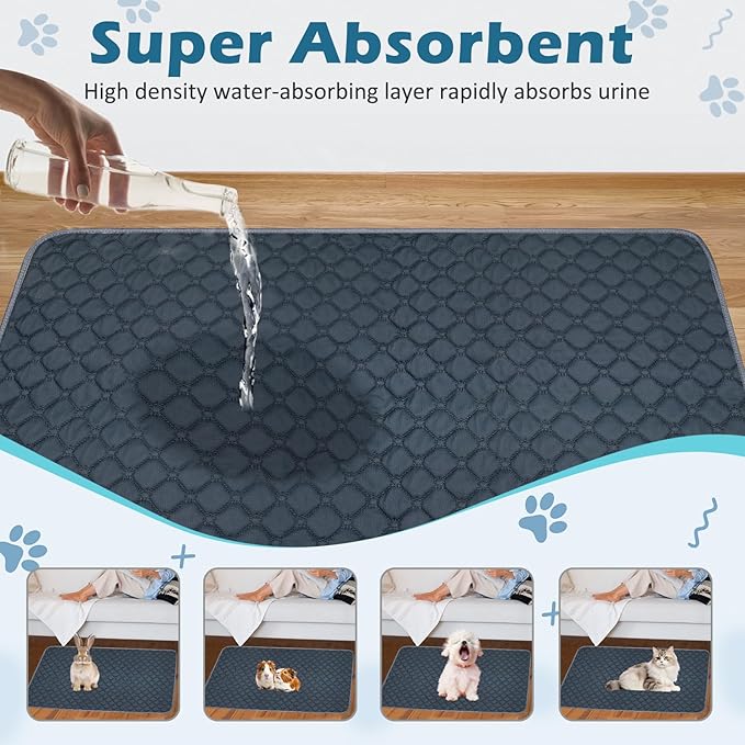 Reusable Guinea Pig Cage Liners, 24" x 18" (Pack of 2) Washable Pee Pads , Super Absorbent & Waterproof & Anti-Slip Pet Bedding Liner, Rabbit Cage Mat for Small Animals (Gray)