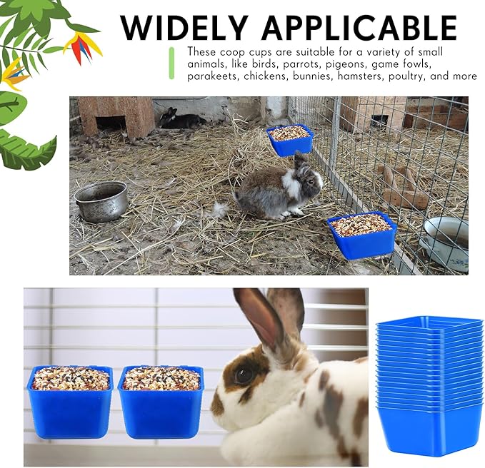 Maxdot 20 Pcs Chicken Water Feeder Cups 16 oz Pigeon Bird Feeder Cups Hanging Cage Chicken Water Cup for Pet Parrot Rooster Parakeet Bunny Gamefowl Poultry Wire Hutch(Blue)
