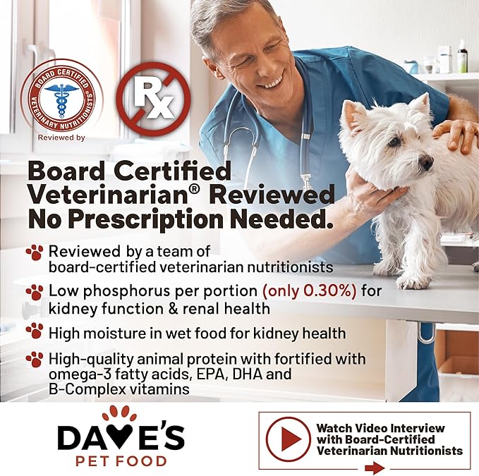 Dave's Pet Food Kidney Support for Dogs (Chicken & Vegetable Stew) - Low Phosphorus & Low Protein Wet Canned Dog Food for Renal Health - No Prescription Needed - 12.5 oz (Case of 12)