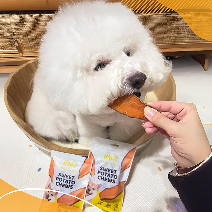 iPaw Sweet Potato Dog Treats, Single Ingredient Dog Treats for Vegetarian, All Natural Human Grade Puppy Chew, Rawhide Alternative, Hypoallergenic, Easy to Digest