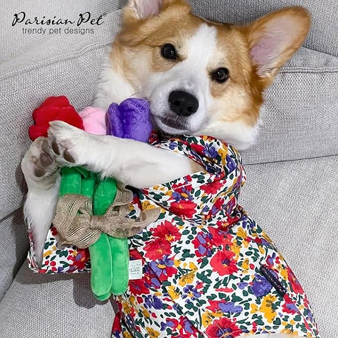 Parisian Pet Floral Dog Dress - 100% Cotton Summer Clothes for Large Dogs Girl - Ruched Waist Pet Dress - Stylish Printed Beach Dog Outfit - Lightweight Puppy Clothes - Sleeveless Dresses for Dogs
