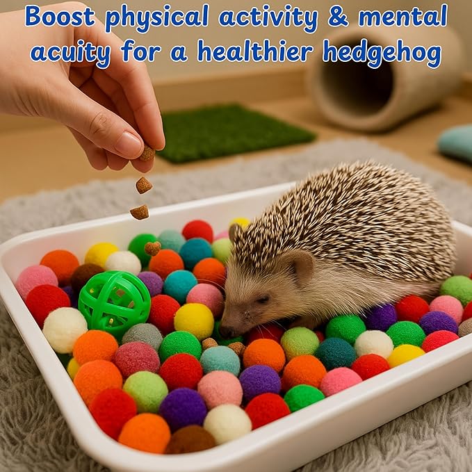 Hedgehog Dig Box Enrichment Cage Accessories, Funny Dig Box Toys with Ball Toy and Laundry Bag, Bell Toy for Hedgehogs Hamster Ferret Kitten Cat, Hedgehog Accessories (Laundry Bags, 120 Ball)