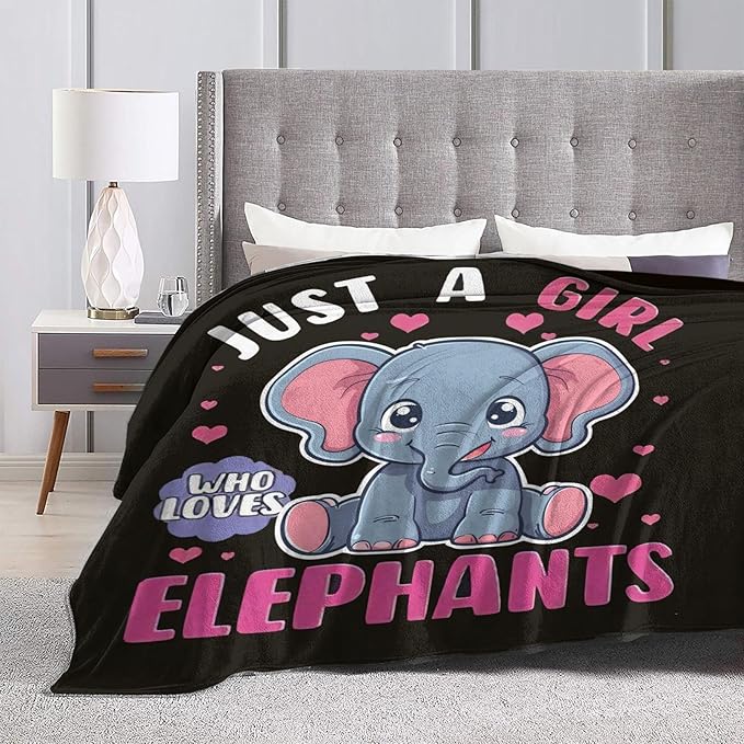 Just A Girl Who Love Elephants Blanket Funny Bady Elephant Decor Throw Blanket Gifts for Girls Boys Super Warm Soft Plush Fleece Flannel Blanket Couch Bedding Blanket for Adults Kids Women Men 80"X60"