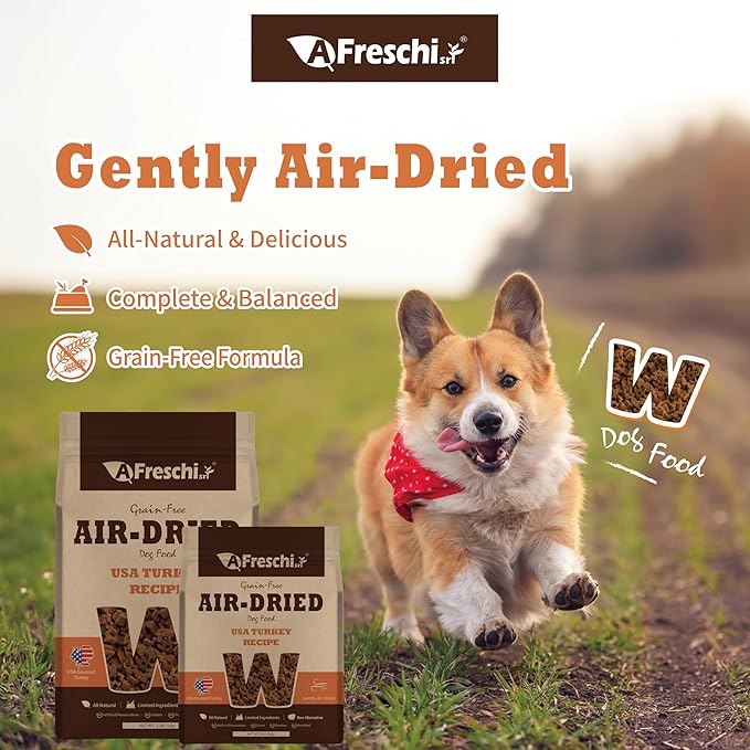 A Freschi srl Air-Dried Puppy & Adult Dog Food - Real Turkey Recipe | Grain-Free | High-Protein for Toy, Small & Large Breeds | Ideal for Picky Eaters, 1 lb Starter Bag