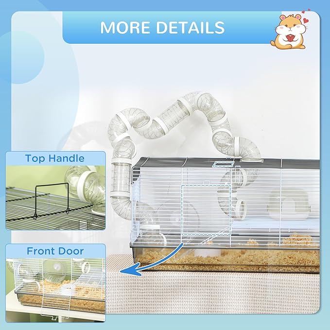 Hamster Cage Kit - Fun & Interactive Cage Measures - Pet Cage with Running Wheel & Ramp & Food Dish - Large Hamster Habitats