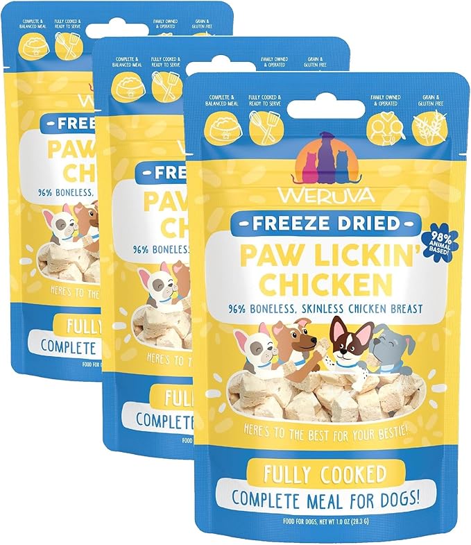 Weruva Dog Freeze Dried, Paw Lickin' Chicken with Chicken Breast, 1oz Bag (Pack of 3)
