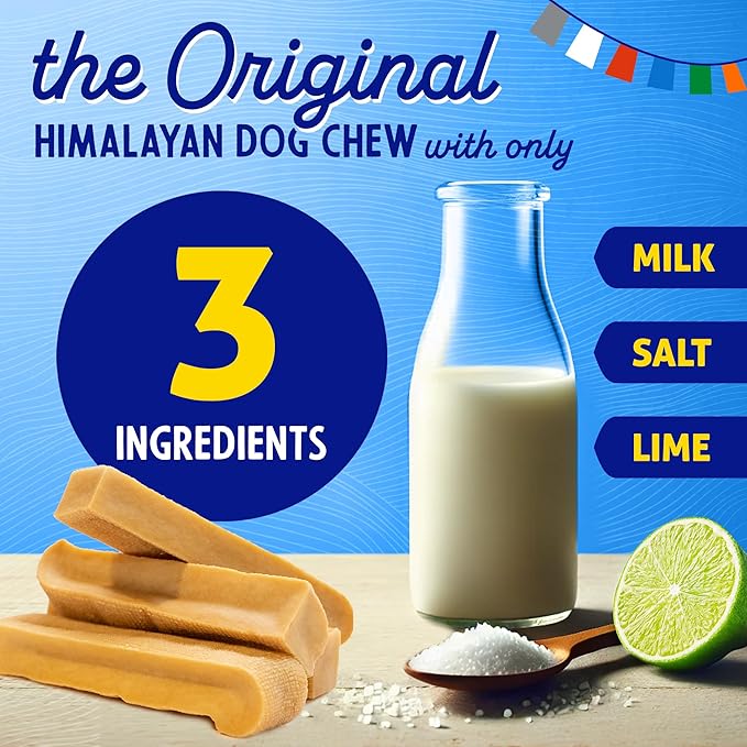 Himalayan Dog Chew Original Yak Cheese Dog Chews, The Better-For-You Chew, 100% Natural, Long Lasting, Healthy Safe Dog Treats, Lactose & Grain Free, Protein Rich, For Dogs 65 Lbs & Smaller, 3-Count