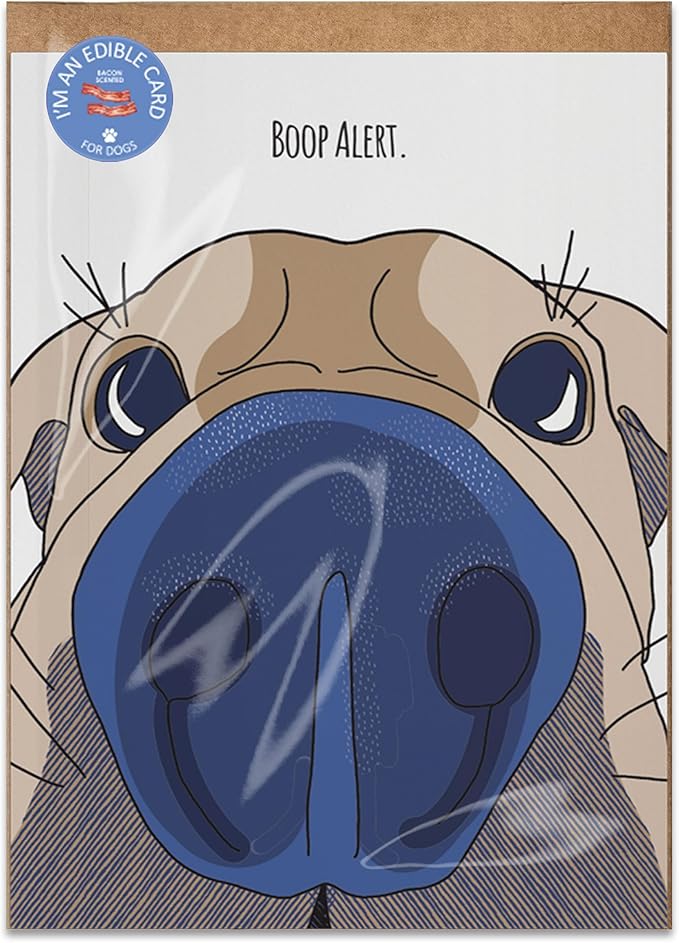 Poochie Post Edible Greeting Card for Dogs, Bacon-Flavored Dog Treat Gift with Edible Ink Pen, "Boop Alert" Design, Gluten & Grain Free, Made in USA