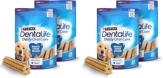 Dentalife Purina Daily Oral Care Large Dog Dental Chews Multipack - 30 ct. Pouches,(Pack of 4)