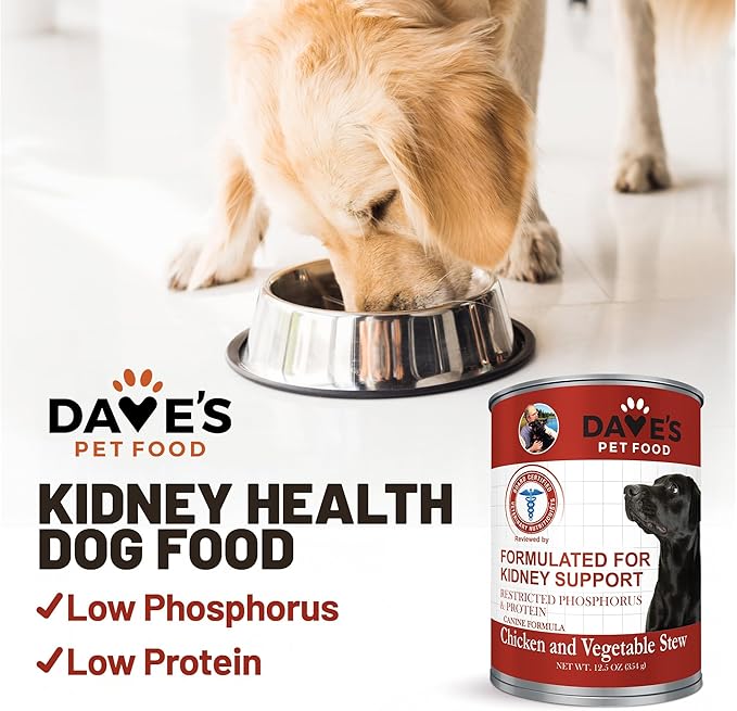 Dave's Pet Food Kidney Support for Dogs (Chicken & Vegetable Stew) - Low Phosphorus & Low Protein Wet Canned Dog Food for Renal Health - No Prescription Needed - 12.5 oz (Case of 12)