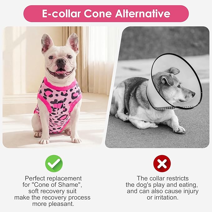 cyeollo Dog Recovery Suit Female, Breathable Surgery Suit for Dogs Female After Spayed, Soft Surgical Body Suit Dog Onesie, E-Collar & Cone Alternative, Anti-Licking Wound Surgery Clothes, Leopard L