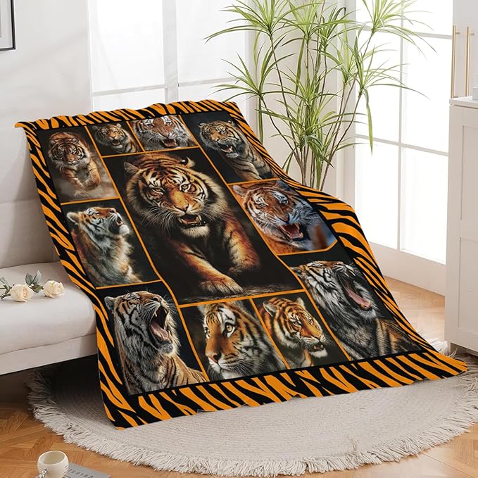 Tiger Throw Blanket Tiger Stuff Gifts for Kids Girls Boys Adults Women Men Soft Cozy Warm Plush Fluffy Fuzzy Fleece Blanket Decor 50''X60''