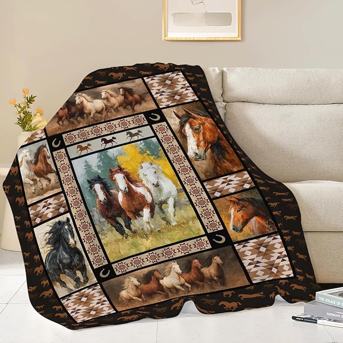Horse Throw Blanket Horse Stuff Gifts for Kids Girls Boys Adults Women Men Soft Cozy Warm Plush Fluffy Fuzzy Fleece Blanket Decor 40''X50''