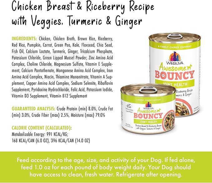 Weruva Awesome Bouncy Wet Dog Food, Chicken & Brown Rice with Veggies, 6oz Can (Pack of 8)