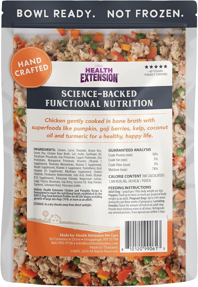 Health Extension Gently Cooked Chicken & Pumpkin Dog Food, Human-Grade & Shelf-Stable with Superfoods, Supports Digestion, Immunity, Skin & Coat, 9 oz Pouch (Pack of 5)