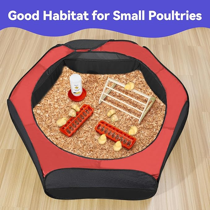 Pawaboo Chick Brooder Box for Chick Starter Kit, Brooder Pen/Chicken Supplies Brooders Box with Chicks Perch Brooding Up to 15 Chicks, Duck and Quail, Red+Black