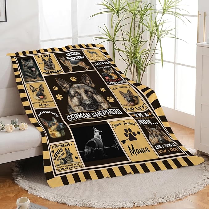German Shepherd Throw Blanket German Shepherd Puppy Stuff Gifts for Dog Lover Kids Girls Boys Adults Women Men Soft Cozy Warm Plush Fluffy Fuzzy Fleece Blanket Decor 60''X80''