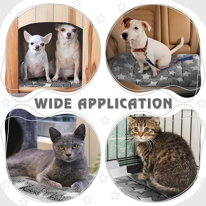 Haull 4 Pcs Waterproof Guinea Pig Bedding Guinea Pig Bed Plush Cage Liners Soft Rabbit Dog Crate Pad Cat Mat Reversible Cozy Animal Pee Pad Hamster Bunny Mat Accessory(Gray Star,13 x 18.5 Inch)