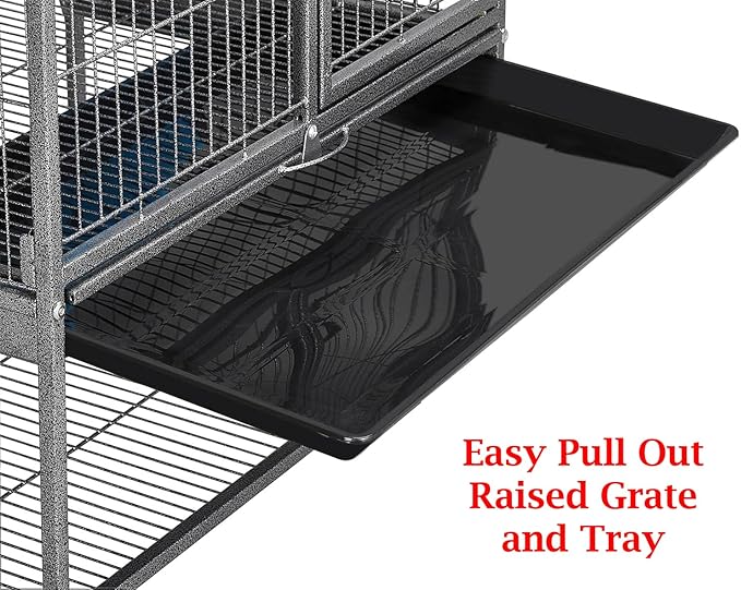 2-Floors Large Ferret Hammock Chinchilla Guinea Pig Rabbit Mouse Small Animal Critter Home Rolling Cage Tight 1/2-inch Bar Spacing Easy Clean Pull Out Tray Storage Shelf On Wheels