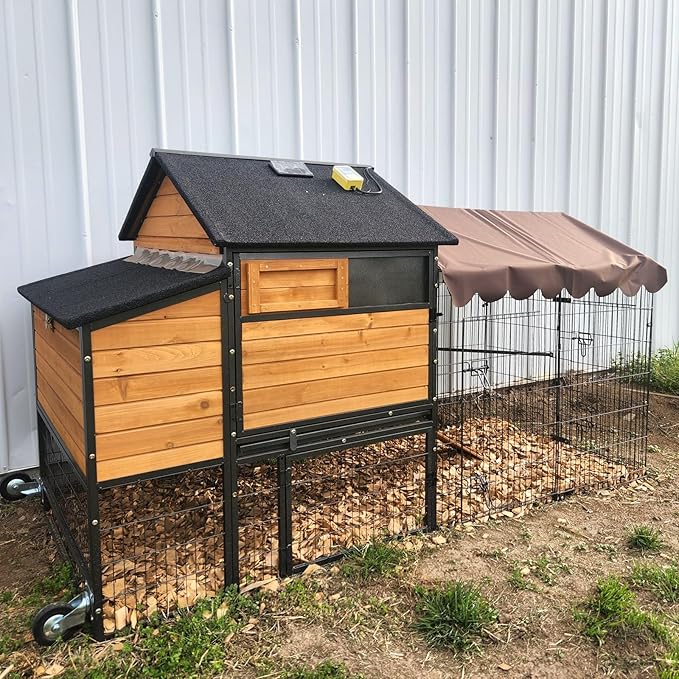 Chicken Coop All-Iron Frame Large Hen House Mobile Poultry Cage with Nesting Box,Metal Run,Waterproof Rain Cover Duck Coop, 85"