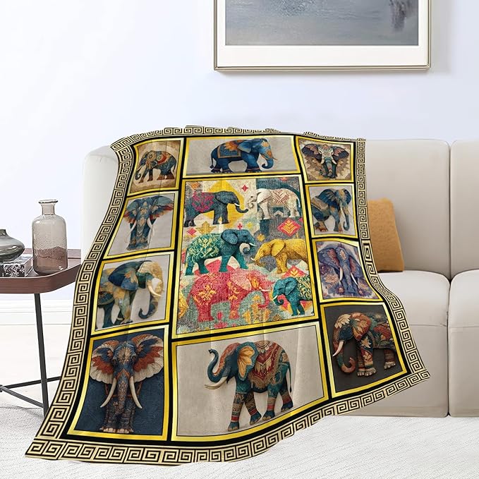Elephant Throw Blanket Elephant Stuff Gifts for Kids Girls Boys Adults Women Men Soft Cozy Warm Plush Fluffy Fuzzy Fleece Blanket Decor 60''X80''