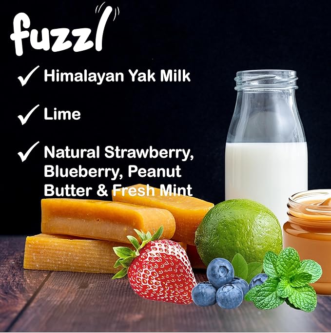 Yak Cheese Chews Blueberry, Strawberry, Peanut Butter, Mint Medium Pack 4 - Himalayan Yak Chews for Dogs - Natural Dog Chew