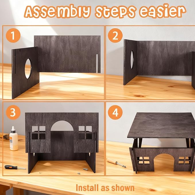 Wooden Guinea Pig Hideout, Guinea Pig House Small Rabbit Hideout with Multiple Windows, Small Animal House Bunny House Hideaway Castle Habitat for Guinea Pigs, Hamster, Chinchilla