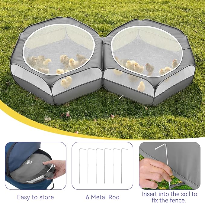 Pawaboo Small Animals Playpen, Portable Chicken Coop Run Large Chick Brooder with Zipper Splicing, Pop Up Pet Enclosure Cat Tent for Guinea Pig Bunny Puppy Indoor Outdoor, Gray