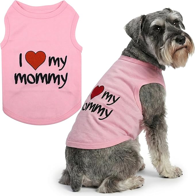 Parisian Pet Dog Shirt for Mother's Day - 100% Cotton Shirts for Large Dogs - Pink Sleeveless Girl Pet Clothes - Lightweight Pet Tshirts - Breathable Puppy Clothes - Stretchy I Love My Mommy Dog Shirt