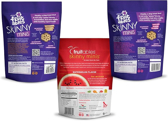 Fruitables Skinny Mini Dog Treats (3 Cal) – Soft Dog Healthy Training Treats, 5 oz (Variety Pack of 3)