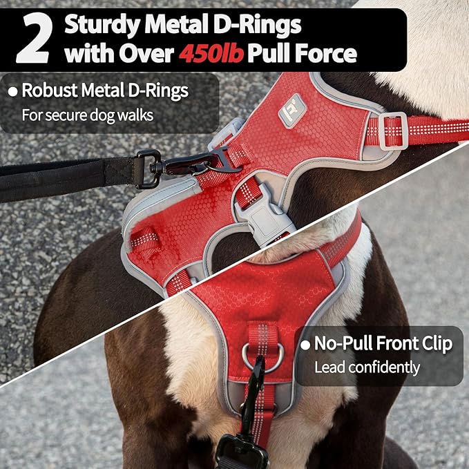 Huntboo Escape Proof Dog Harness, Escape Artist Harness, Reflective Harness with Padded Handle, Breathable, Durable, Adjustable Vest for Medium Dogs Walking, Training, and Running Gear (Red, S)