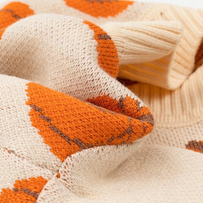 Fitwarm Pumpkin Dog Sweater, Thanksgiving Outfit for Small Dogs Boy Girl, Pet Outfit, Orange, Beige, XS