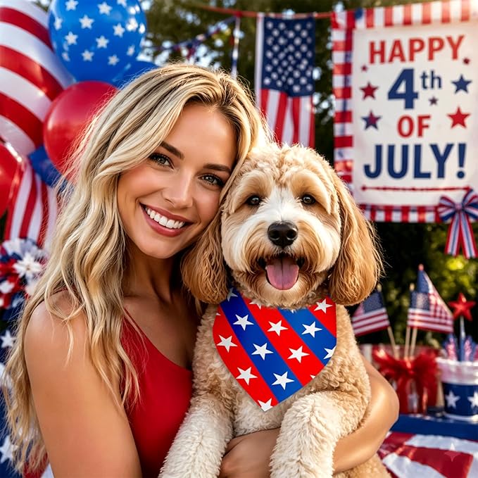 Weewooday 50 Pcs 4th of July Dog Bandanas Bulk for Patriotic American Striped Star Red White and Blue Independence Day Flag Scarf for Small Medium Large Outfit(Striped Star, 25.6 x 17.7 x 17.7 Inch)