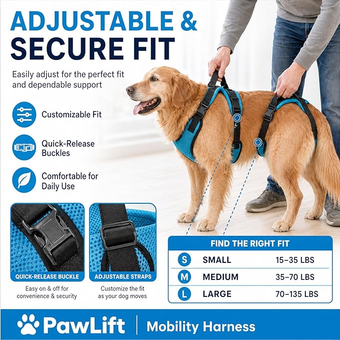 Mobility Harness, Pawlift Dog Full Body Harness, 2-in-1 Full Body Support Aid & Sling with Adjustable Straps Machine-Washable with Breathable Mesh Design (S)