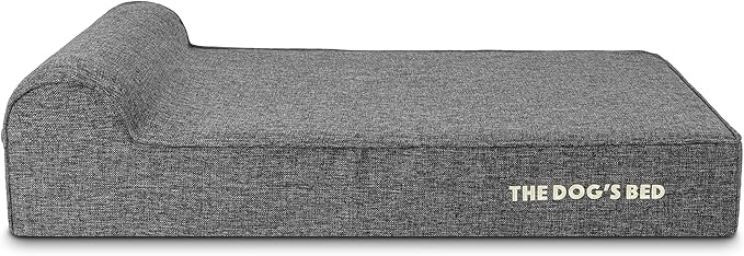 The Dog’s Bed Orthopedic Memory Foam Dog Bed with Headrest, Calming Surface – CertiPUR-Certified Foam, Linen Fabric, Grey Linen, Large, 6-Inch
