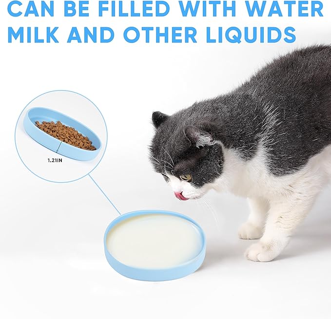 Cat Silicone Dog Bowls, Non Slip Dog Food Cat Feeding Plates, Drinking Pet Bowl for Dry and Wet Food, 10 OZ/330ML Water Bowl for Small Pets 2PCS (Blue)
