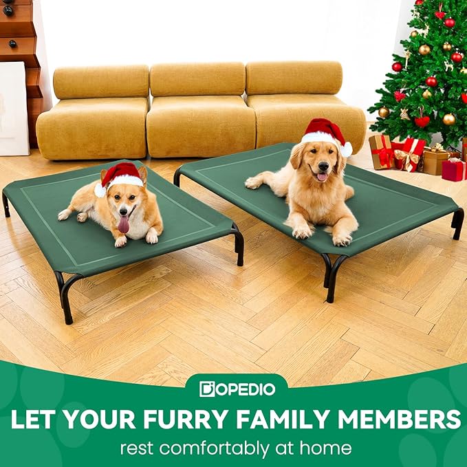 Elevated Dog Bed Raised Outdoor Dog Cot for Extra Large Dogs, Installation Requires No Tools, Frame with Washable Cooling Breathable Mesh Anti-Slip Feet, Indoor Pet Bed, Green, 48.8 Inches