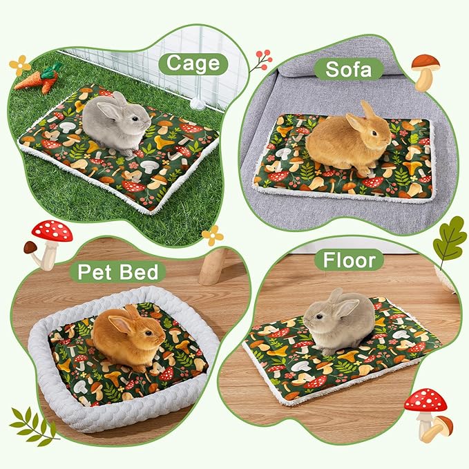 Glittme Bunny Bed Rabbit Bed for Indoor Cage Soft Guinea Pig Bed Fleece Mat Pad Warm Small Animal Bedding Accessories for Hamster Ferret Washable Non-Slip Rabbit Hide House Liner