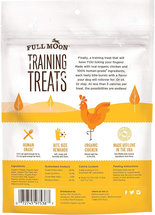 Full Moon USDA Organic Chicken Training Treats Healthy All Natural Dog Treats Human Grade 175-Treats 6 Ounce,(Pack of 2)