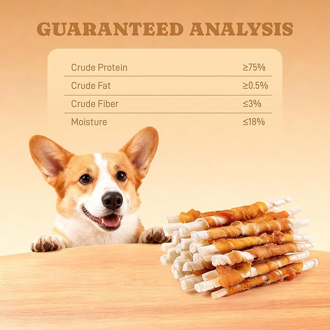 Chicken Wrapped Rawhide Sticks Dog Treats,Long-Lasting Chews with Real Chicken,Low Odor & High Protein Dog Snacks for Small Dogs & Puppies,5-Inch, 30 Count